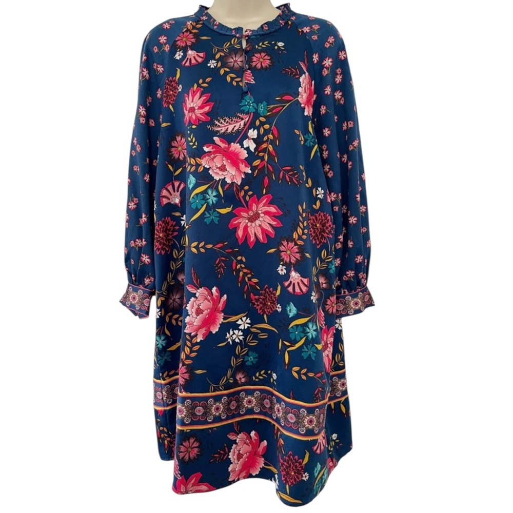 LOFT Wildflower Satin Shift Dress w/ Cuffed Balloon sleeves in Vibrant Colors MP - Picture 4 of 11